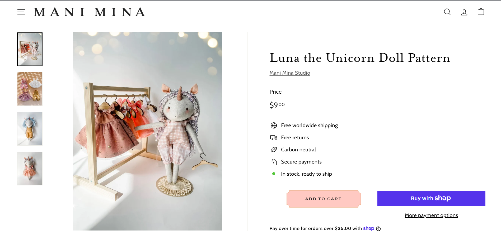 Product page: Luna the Unicorn Doll Pattern