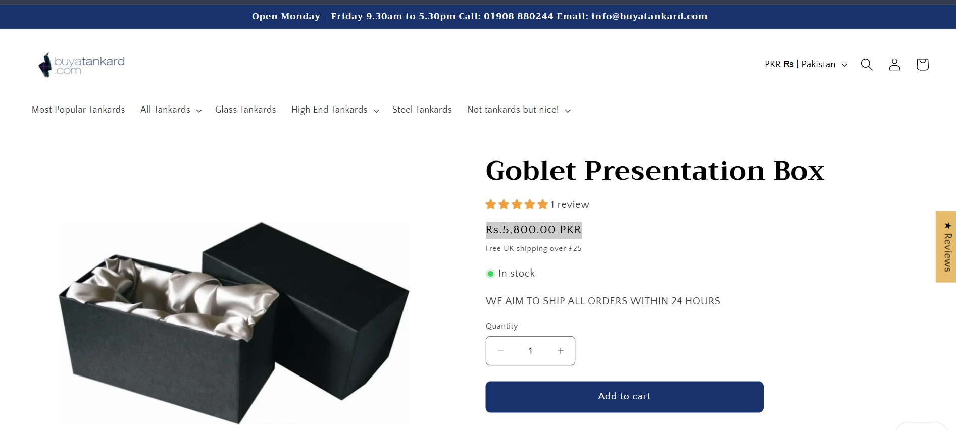 Product page: Goblet Presentation Box with reviews, stock status and add to cart
